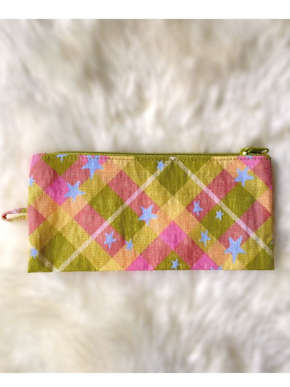 NWOT Baggu Medium Flat Pouch - Yellow Star Plaid